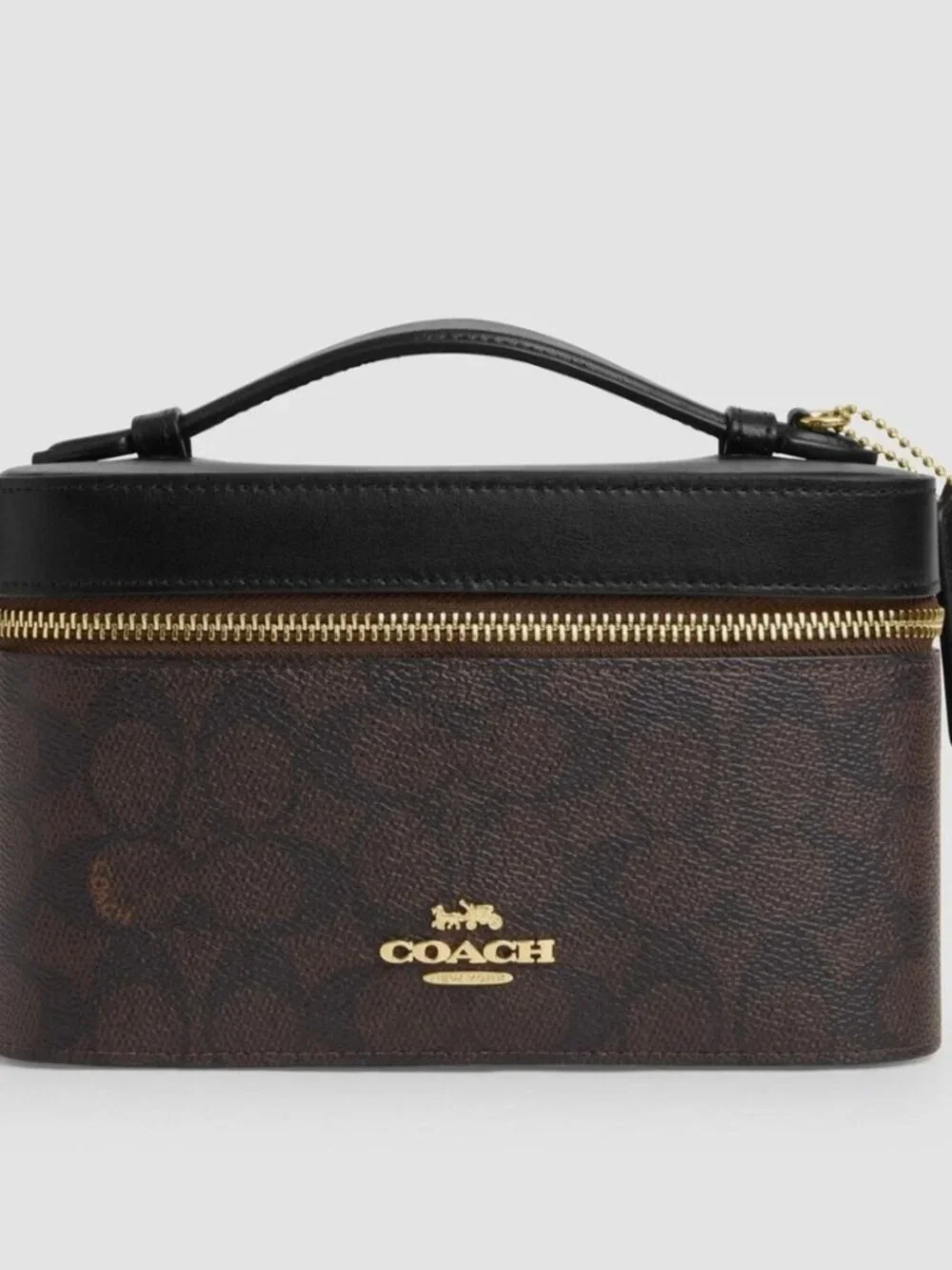 NWT Coach Signature Cosmetic Case Vanity Bag, Gold/Black/Walnut Signature Canvas